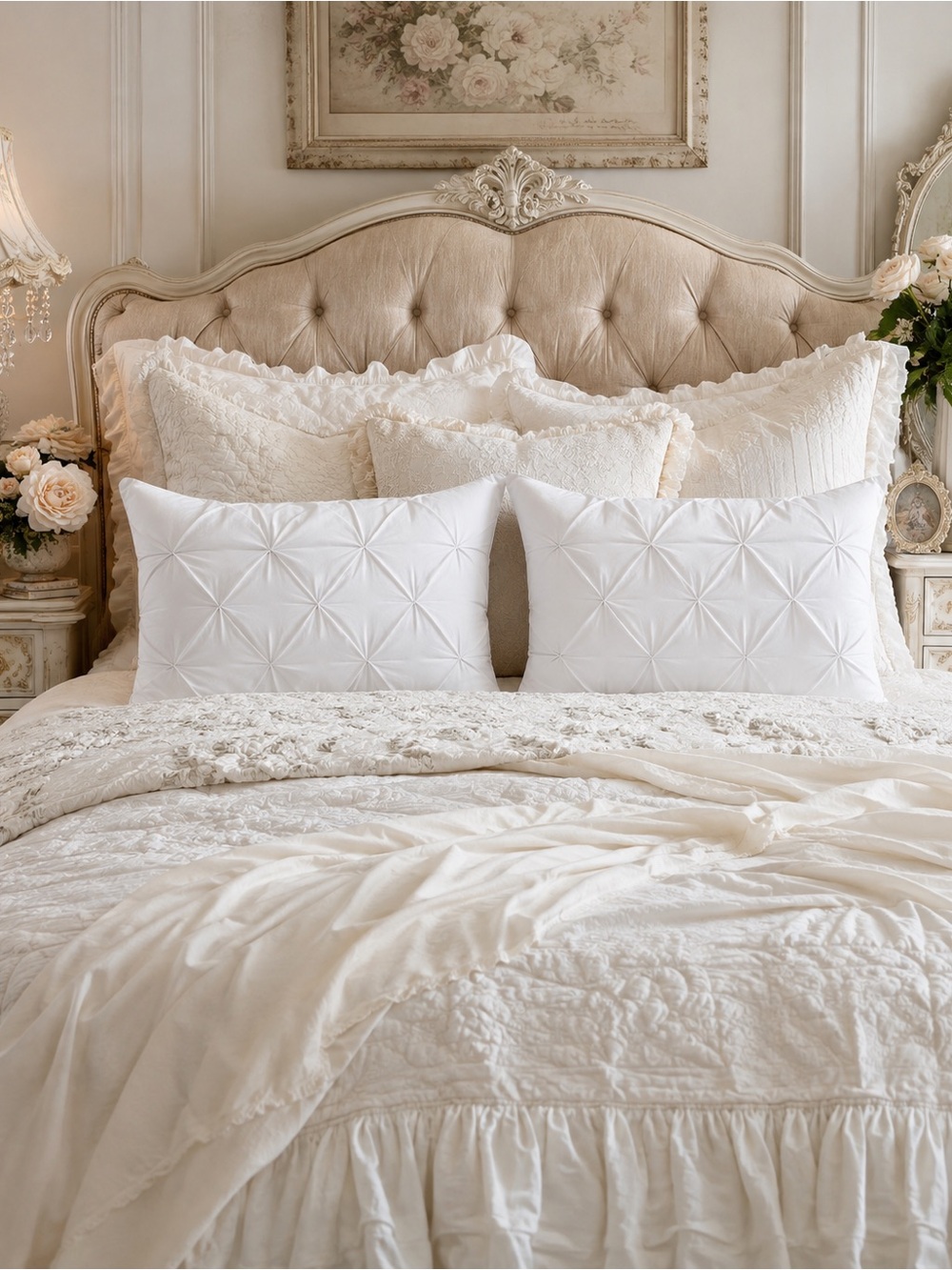Luxury King Size Tufted Sleeping Pillow White Gray Decorative Bed Pillow Soft